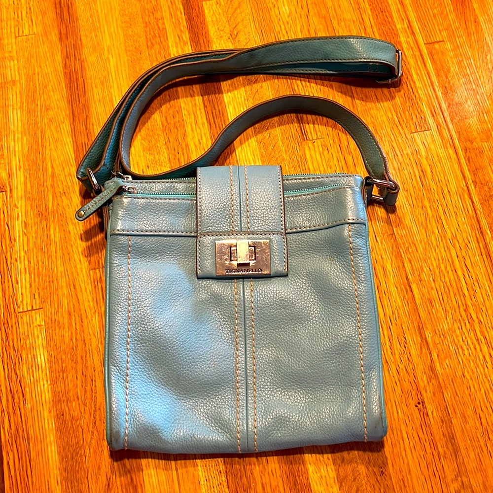 Tignanello teal leather crossbody bag